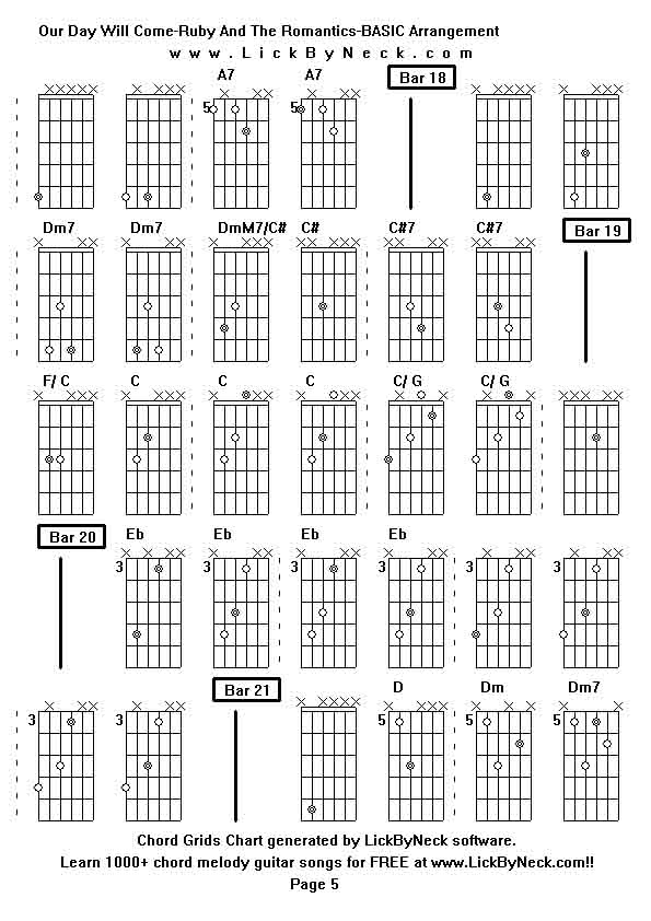 Chord Grids Chart of chord melody fingerstyle guitar song-Our Day Will Come-Ruby And The Romantics-BASIC Arrangement,generated by LickByNeck software.